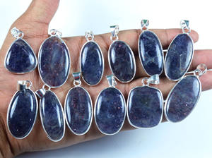 Pendentif monture en pierre de soleil, Lolite naturelle, plaqué argent, 1 pièce - Product Image 2