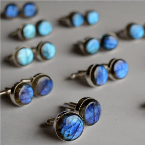 Labradorite Stone Cufflinks Men Natural <b>Purple</b> Gemstone Cuff Links Sterling Silver Metal Formal Accessories Bulk Supplier - Product Image 2