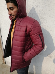 Custom Men's Lightweight Warm Autumn Puffer <b>Jacket</b> with Stand Collar Waterproof & Eco-Friendly Maroon Color - Product Image 5
