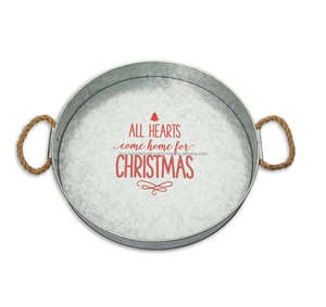 Bandeja de servicio redonda de metal galvanizado hecha a mano de 14 pulgadas de diámetro Uso en el hogar y el restaurante Logotipo personalizado incluido - Product Image 1