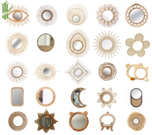 Hot Bán Phong Cách Châu Âu Đơn Giản Tối Giản Thường Vụ Gương Bảng Nhỏ Gương Tre Mây Khung Trang Điểm Thủ Công Gương - Product Image 3