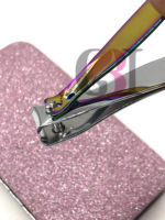 Nouveauté : Coupe-ongles incurvé professionnel en acier inoxydable japonais, couleur argent plasma arc-en-ciel, avec logo personnalisé
