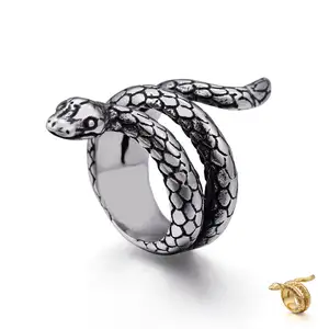 Nhẫn Nam KALEN, Nhẫn Mạ Vàng 18K, Slangringen Anillos Hombre, Bằng Thép Không Gỉ