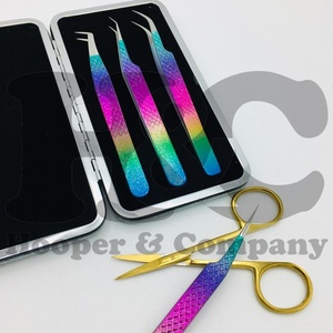 Venta al por mayor de pinzas para extensiones de pestañas pinzas personalizadas con purpurina de arcoíris pinzas para extensiones de pestañas de acero inoxidable con logotipo de visón - Product Image 4