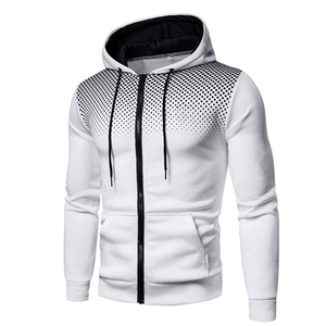 Sudadera con Capucha Blanca para Hombre, Cierre de Cremallera, Corte Ajustado, Estampado de Puntos, Informal, Transpirable, Tejido de Poliéster, para Otoño - Product Image 1