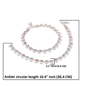 Tobilleras indias de Cz para mujer, tobilleras con cadena de tobillo de tono plateado, joyería de pie para mujer, tobilleras indias, Multicolor - Product Image 2