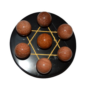 งานฝีมือหินกึ่งมีค่าลูกบอล Aventurine 7ลูกพีชบนดาวสีทองของฐานผลึกเดวิด - Product Image 1