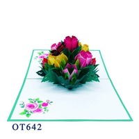 Carte pop-up artisanale en papier fleur de rose verte, magnifique bouquet de roses, carte de vœux en papier kirigami, artisanat vietnamien unique, souvenir