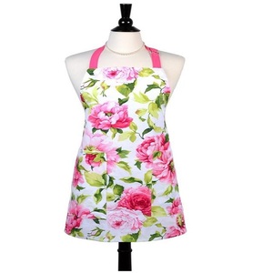 Tablier rétro coloré à fleurs, rose, pour femmes, en coton biologique, pour chef de cuisine certifié, 100% - Product Image 1