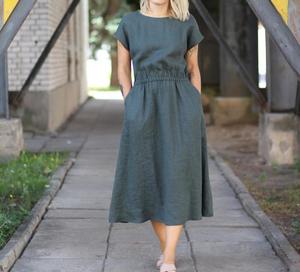 Gray O-Neck Cap Sleeve Floor-Length Crepe Breathable Embroidered Formal Summer A-Line Women's <b>Dress</b> with Natural Waist - Product Image 4
