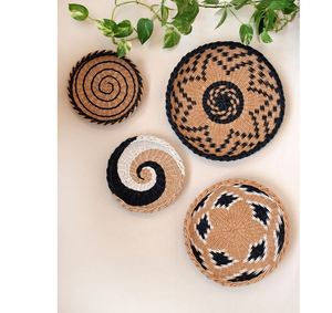 ชุดตะกร้าสานติดผนัง4ชิ้น,ตะกร้าสานสีขาวดำของตกแต่งผนัง - Product Image 1