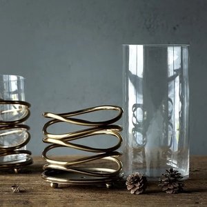 Modern Brass Wrapped Glass <b>Vase</b> <b>Set</b> Handmade Tabletop Decor - Product Image 2