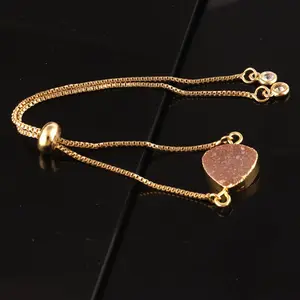 Zeva Juwelen Best Selling Gold Electroplated Hart Oranje Suiker Druzy & Cz Slider Ketting Verstelbare Armband Fashion Vrouwen Sieraden