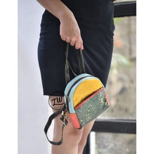 Recycled Leather Medium <b>Backpack</b> Handmade Hair On Shoulder Bag Colorful Leather Travel Drawstring Women's <b>Backpack</b> - Product Image 4