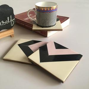 Europe Style 4-Piece Tea Coffee Tableware <b>Set</b> <b>Square</b> Resin Coasters in Pink Black White for Restaurants Hotels Kitchens Weddings - Product Image 3
