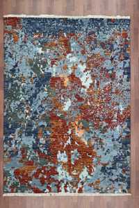 Tapis en soie de bambou de couleur bleue, tapis indien imprimé, traditionnel, fait à la main, gymnastique - Product Image 2