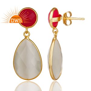 Pendientes de plata de primera ley con piedra lunar para mujer, aretes, plata esterlina 925, Circonia cúbica, zirconia, circonita, zirconita, color blanco, calcedonia - Product Image 3