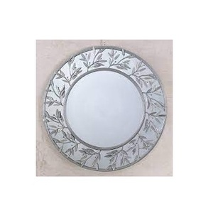 Miroir mural rond et décoratif avec cadre en métal gris, pour chambre à coucher, style miroir - Product Image 1