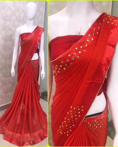 Dernier Designer Festival Porter Fleur Numérique Imprimé Travail Coton Soie Saree avec Chemisier Non Cousu Couleur Dorée Femmes Porter Alphanumero - Product Image 4