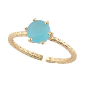 Neueste trend ige Mädchen Mode Ring 6mm runde facettierte himmelblaue Chalcedon Ring 24 Karat vergoldet Zinken Einstellung verstellbare Ringe