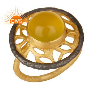 Nueva moda amarillo chapado en oro latón amarillo piedra lunar piedra preciosa anillo de cóctel joyería colección clásica - Product Image 1