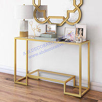 Console de couloir en acier inoxydable au design moderne et élégant, table console dorée avec plateau en miroir blanc