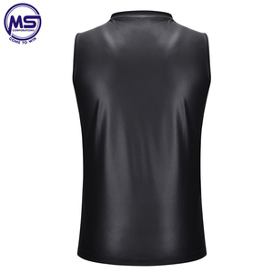 Camiseta sin mangas de cuero con cremallera completa de secado rápido transpirable ecológica personalizada cuello redondo patrón sólido Fitness sin mangas Slim Fit - Product Image 2