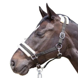 Couleurs durables noir ou bleu marine 100% licou de cheval en nylon double couture avec doublure en polaire de vison doux sur le nez et la couronne - Product Image 1