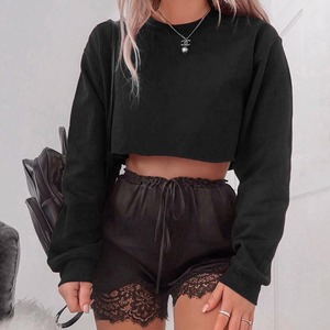 Hoodie Crop Top 2021 Fashion Hot Style Black Sweater Chenille EmbroideryCrop Top Hoodie Long Sleeve Blank Women Hoodie - Product Image 5