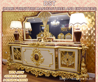 Ensemble de meubles de salle à manger en teck traditionnel Royal Villa, table à manger sculptée dorée, design Maharaja antique, sur mesure