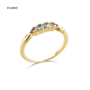 FUAMAY 925 Joyeria De Anillo De Plata Two Color Stone Sapphire Diamond Rings For Woman Girl Party Wear Jewelry