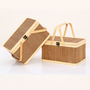 Natural Woven Bamboo Box Vintage Lunch Box Bamboo Picnic Box Storage Basket