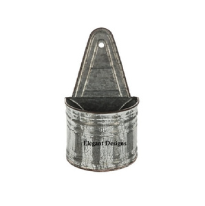 Classic Indian Style Round Shape Galvanized <b>Planter</b> Handmade Decorative Vintage <b>Wall</b> Pocket for <b>Garden</b> or Home Use - Product Image 4