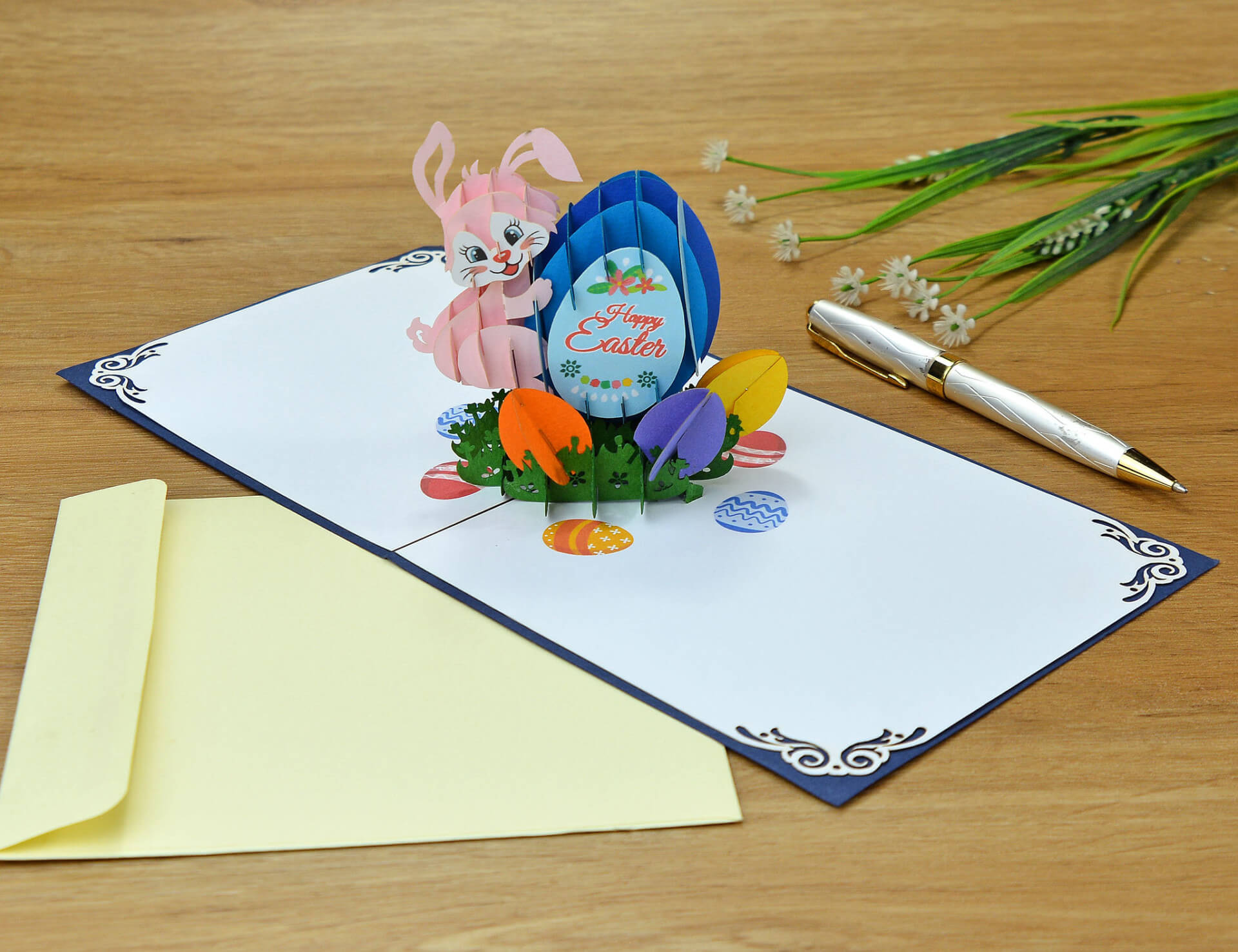 WHITE COTTON CARDS Biglietto di Auguri, Coniglietto Rosa, Fatto a Mano, per 3 Anni, Ngd3, Cotone, Bianco
