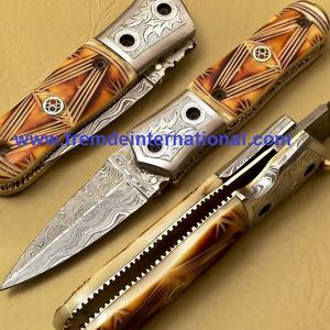 Navaja Plegable de Acero de Damasco y Empuñadura de Damasco, Navaja de Bolsillo Hecha a Mano de Alta Calidad Pakistaní - Product Image 6