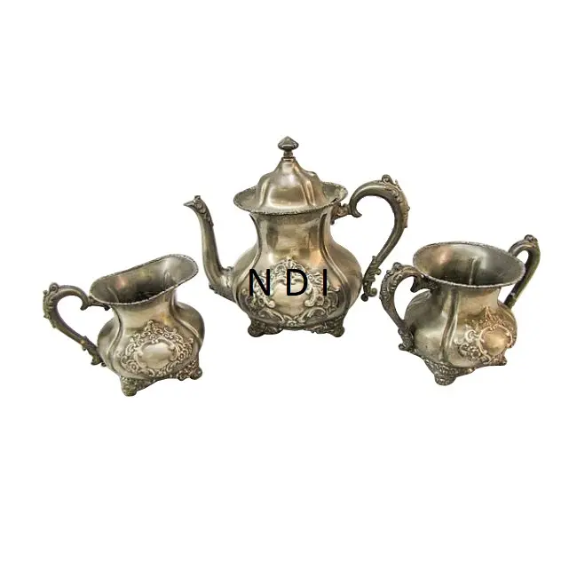 Bule de chá em latão para cozinha doméstica, item decorativo estilo real, conjunto de 3 desenhos em relevo, café, chá, metal, para servir chá
