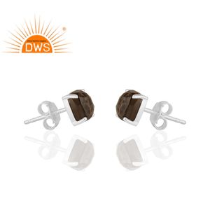 ต่างหูเงินแท้ประดับควอตซ์สโมคกี้ธรรมชาติ รุ่นขายดีประจำปี 2026 สำหรับผู้หญิง จากผู้ผลิตเครื่องประดับ - Product Image 2