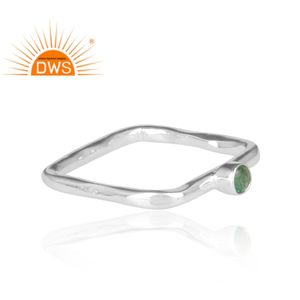 Glorioso anillo de banda cuadrada de plata de ley fina 925, anillo de piedras preciosas de Esmeralda verde, fabricante de joyería, Colección clásica - Product Image 3