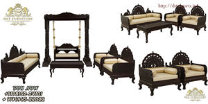 Conjunto de Sofá y Columpio Único para Sala de Estar, Sofá Negro Real con Columpio para Sala de Estar, Conjunto de Sofá Columpio Tradicional Tallado a Mano, EE. UU. - Product Image 3