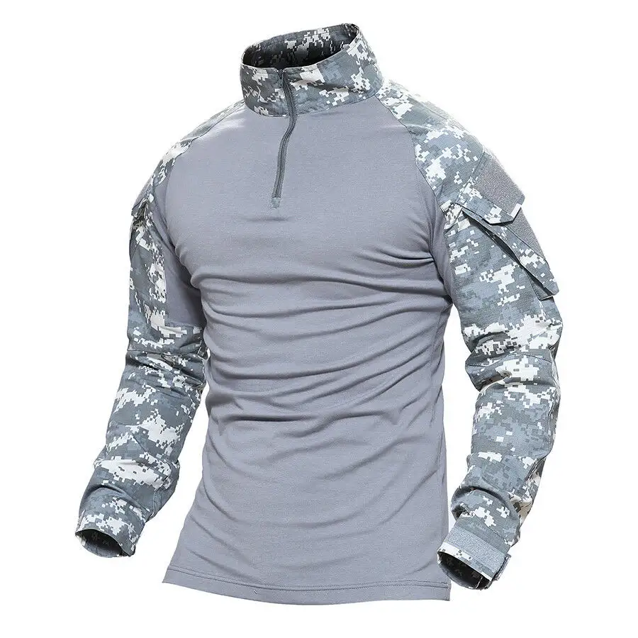 เสื้อเชิ้ตทหารสำหรับผู้ชาย,เสื้อสวมหัวลายทหารแอร์ซอฟต์เสื้อต่อสู้แบบยุทธวิธีเสื้อยืด ACU