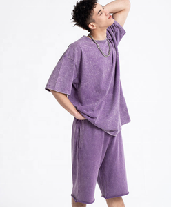 ขายส่งฤดูร้อนขนาดใหญ่100% ผ้าฝ้ายเสื้อยืดกางเกงขาสั้น2ชิ้นผู้ชายชุดสั้น - Product Image 4