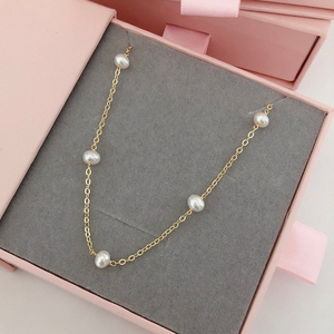 Colar de Pérolas de Água Doce Delicado para Mulheres, Colar Choker com Corrente em Ouro 14k, Joias para o Dia a Dia - Product Image 4