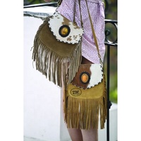 LW Sac à main en cuir suédé véritable avec franges en cuir de vachette et fourrure Turquoise Stone Purse Single Strap Portable Shoulder Sling Bag Spring/Summer