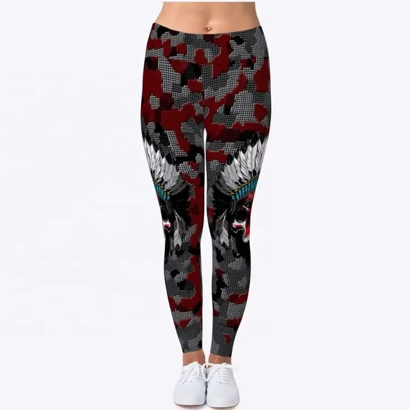 Women Ladies Yoga Style Printed Leggings With Waistband Pocket Colorful Pant
