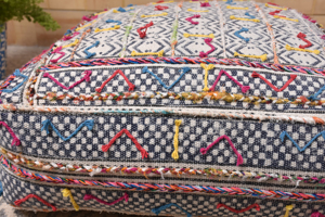 Tribal Traditional Pouffe Handcrafted Block Print Pouf Ottoman Decorative Embroidered Floor <b>Vase</b> Boho Living Room Pouffe Malani - Product Image 2