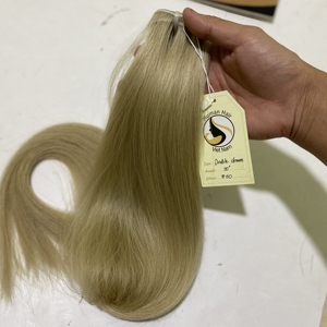 Gros haute qualité 100% russe vierge cuticule aligné remy blonde cheveux humains double dessiné main liée trame extensions de cheveux - Product Image 3