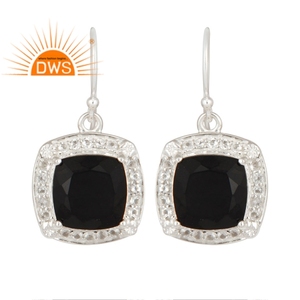 Boucles d'oreilles pendantes à crochet en topaze noire, Onyx et blanche, bijoux en argent Sterling 925, vente en gros - Product Image 1