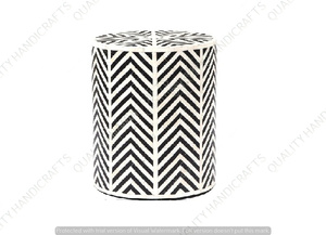Best Quality Bone Inlay <b>Bedside</b> <b>Table</b> Modern Design Striped Pattern <b>Black</b> Living Room Home Office India Handicrafts - Product Image 3