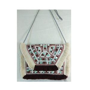 Bolso de Mano Tipo Hobo de Diseño para Mujer, Bordado, Hecho a Mano, Estilo Bohemio Indio, de Yute, Multicolor, para la Noche o Compras - Product Image 1