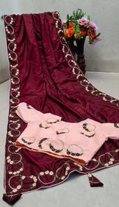 Saris de seda para boda, bordado de diseño especial, amarillo, colección - Product Image 5